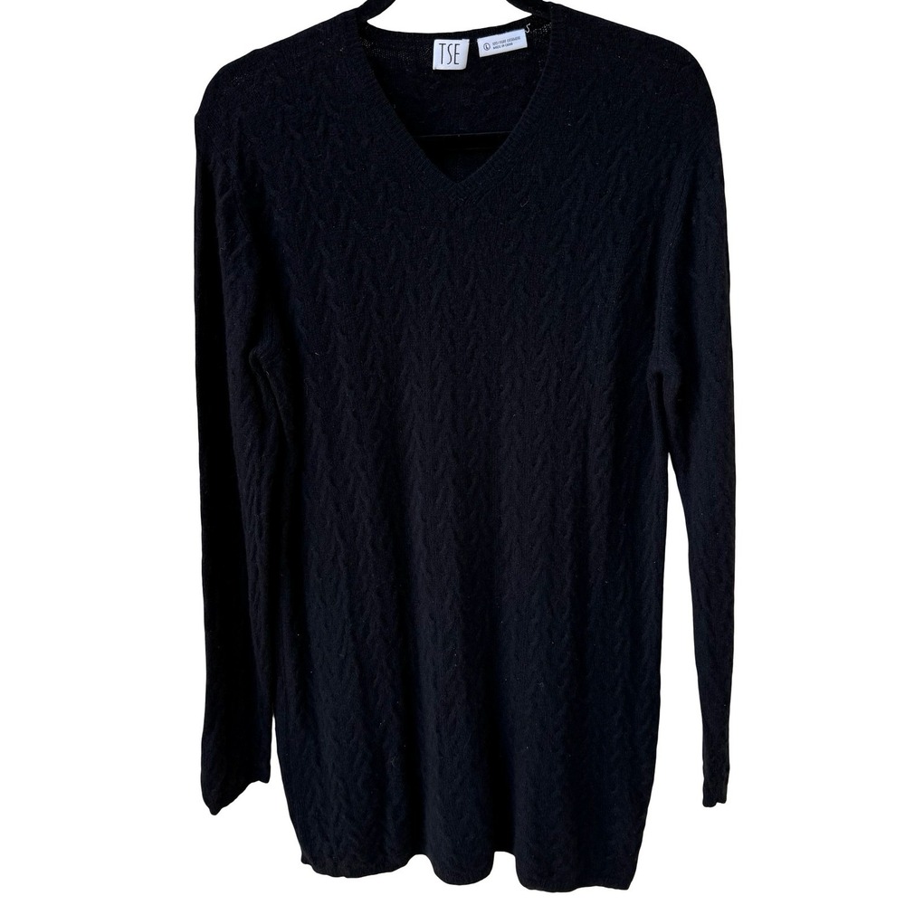TSE Pure Cashmere Chevron Cable Knit Minimalist Sweater Quiet Luxury Old Money L
